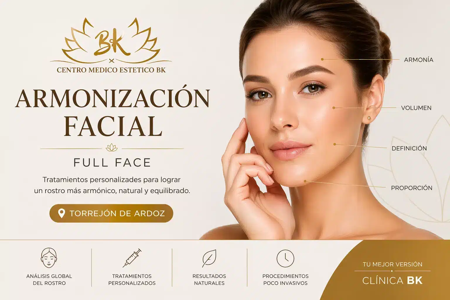 imagen que contiene información detallada sobre la armonización facial en la clínica bk de torrejón de ardoz
