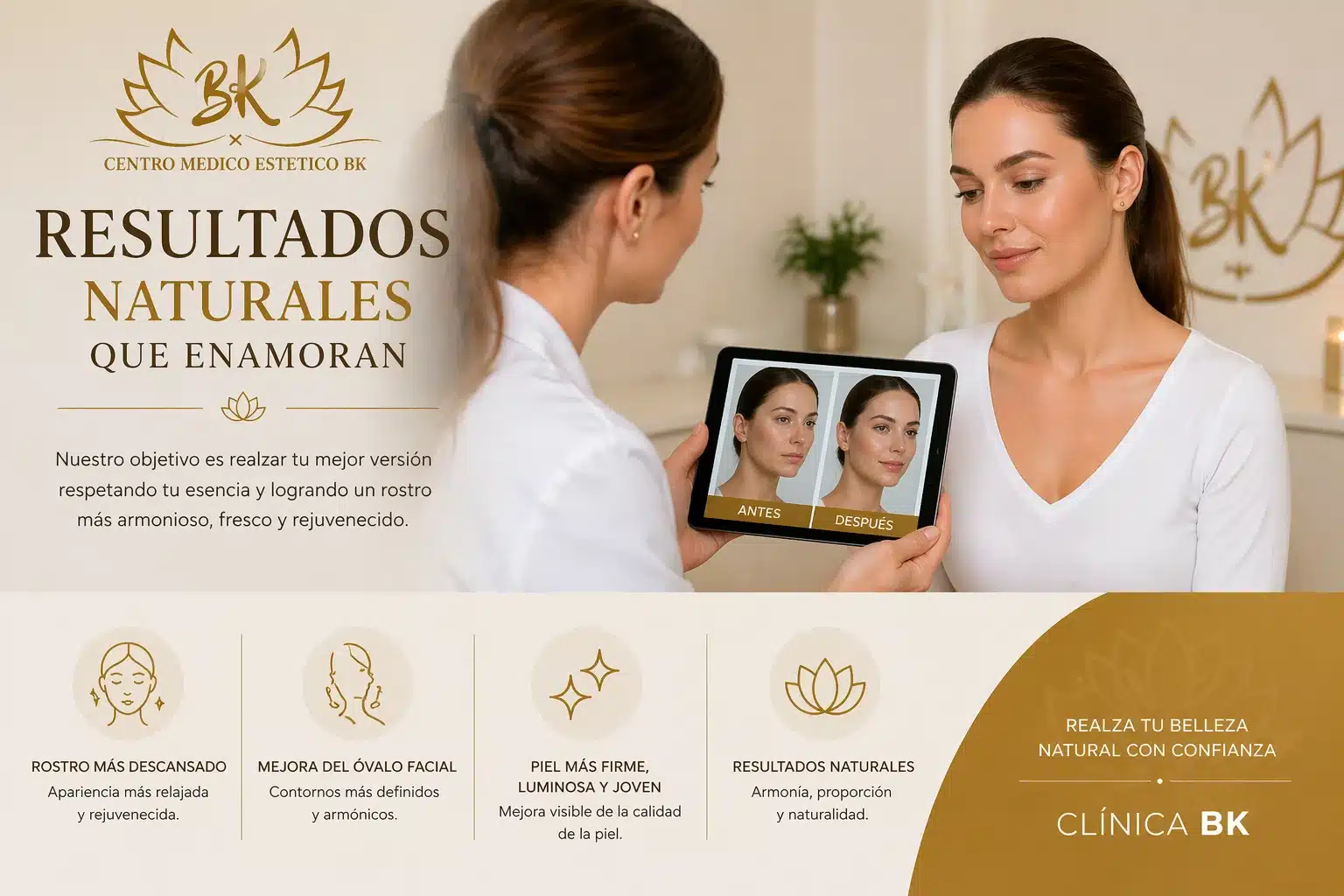 imagen que describe los resultados que se pueden esperar de un tratamiento de armonización facial en la clínica bk de torrejón de ardoz