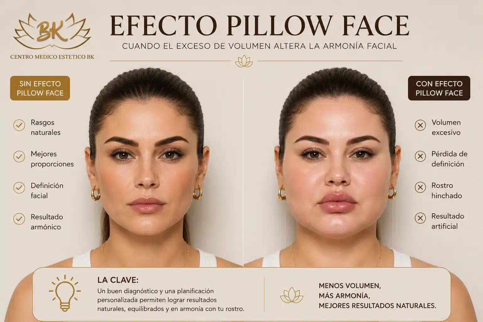 ejemplo visual del efecto pillow face por exceso de relleno facial
