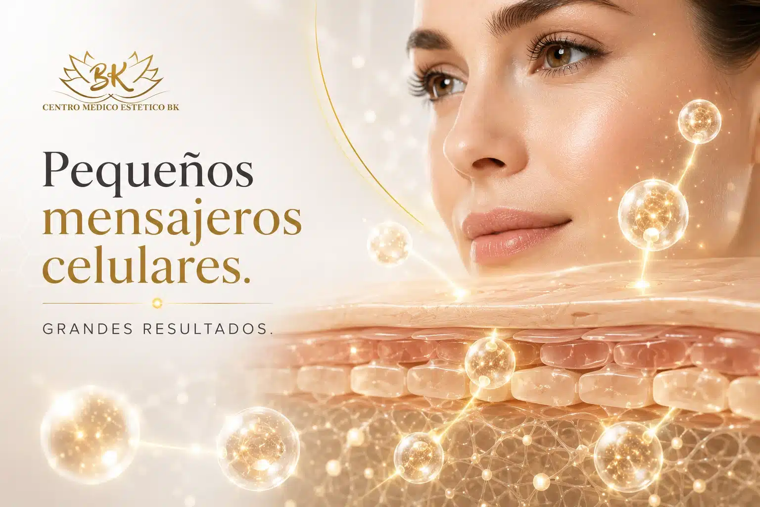 ¿Qué son los exosomas en medicina estética? Representación de los exosomas como mensajeros celulares que favorecen la regeneración de la piel.